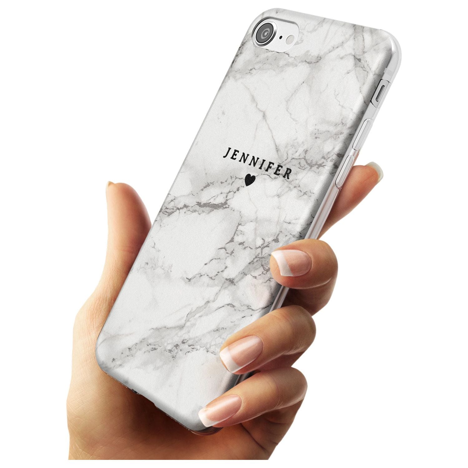 Personalised Light Grey Classic Marble Black Impact Phone Case for iPhone SE 8 7 Plus