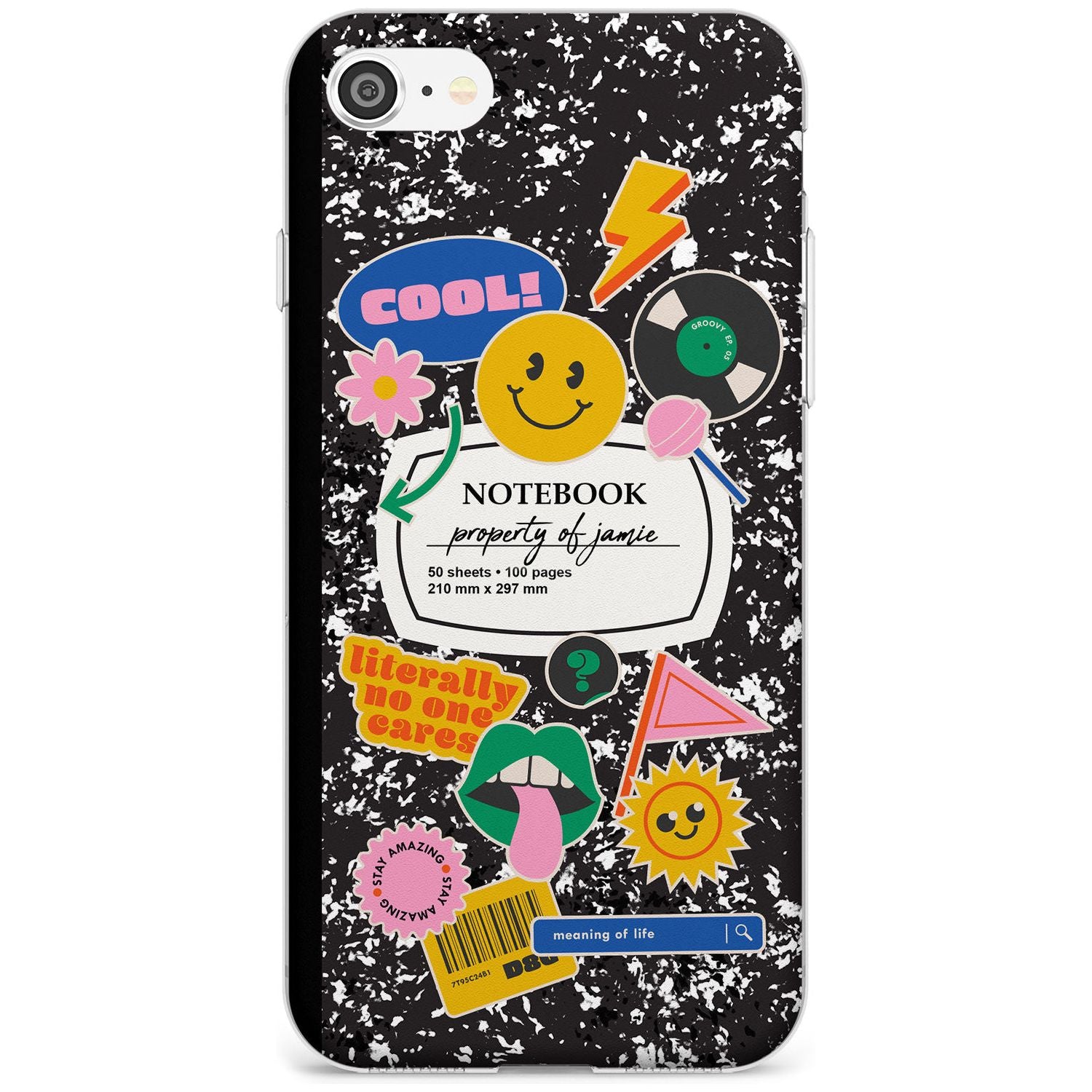 Custom Notebook Cover with Stickers Black Impact Phone Case for iPhone SE 8 7 Plus