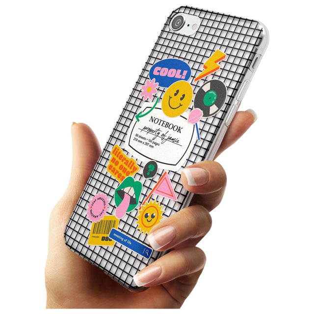 Custom Sticker Mix on Grid Black Impact Phone Case for iPhone SE 8 7 Plus