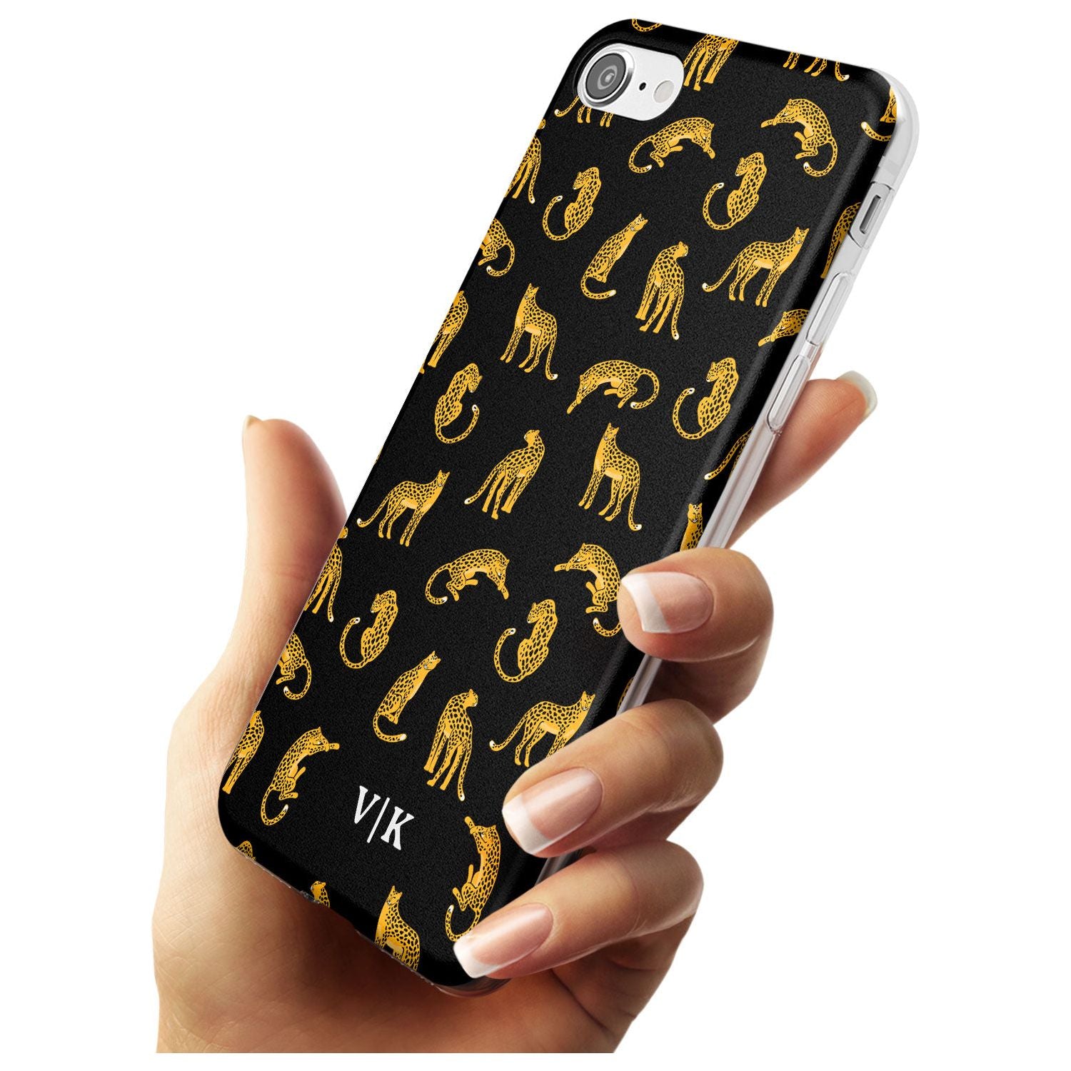 Personalised Cheetah Pattern: Black Black Impact Phone Case for iPhone SE 8 7 Plus