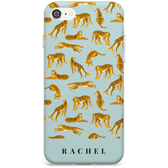 Personalised Tiger Pattern: Turquoise Black Impact Phone Case for iPhone SE 8 7 Plus
