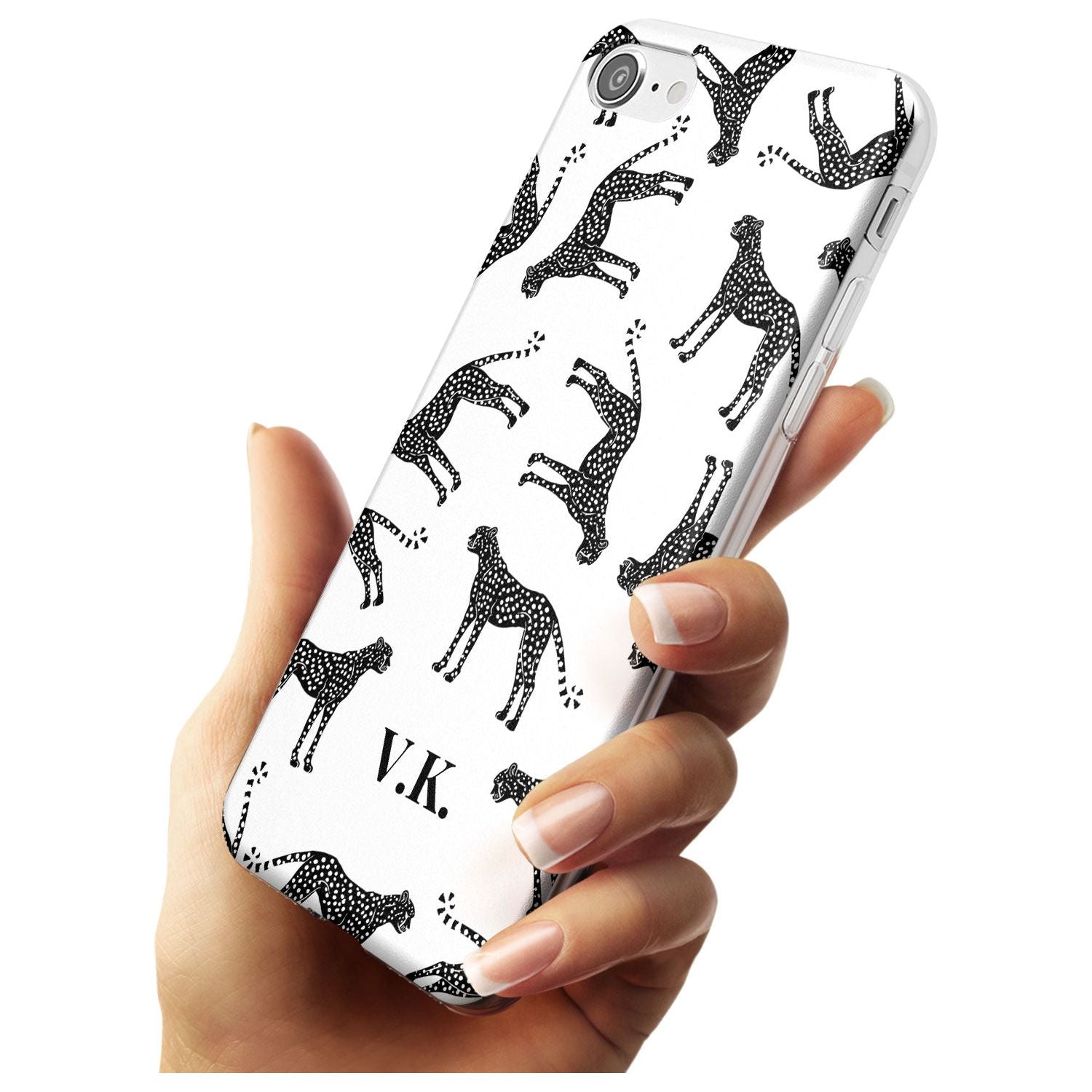 Personalised Cheetah Pattern: Black & White Black Impact Phone Case for iPhone SE 8 7 Plus