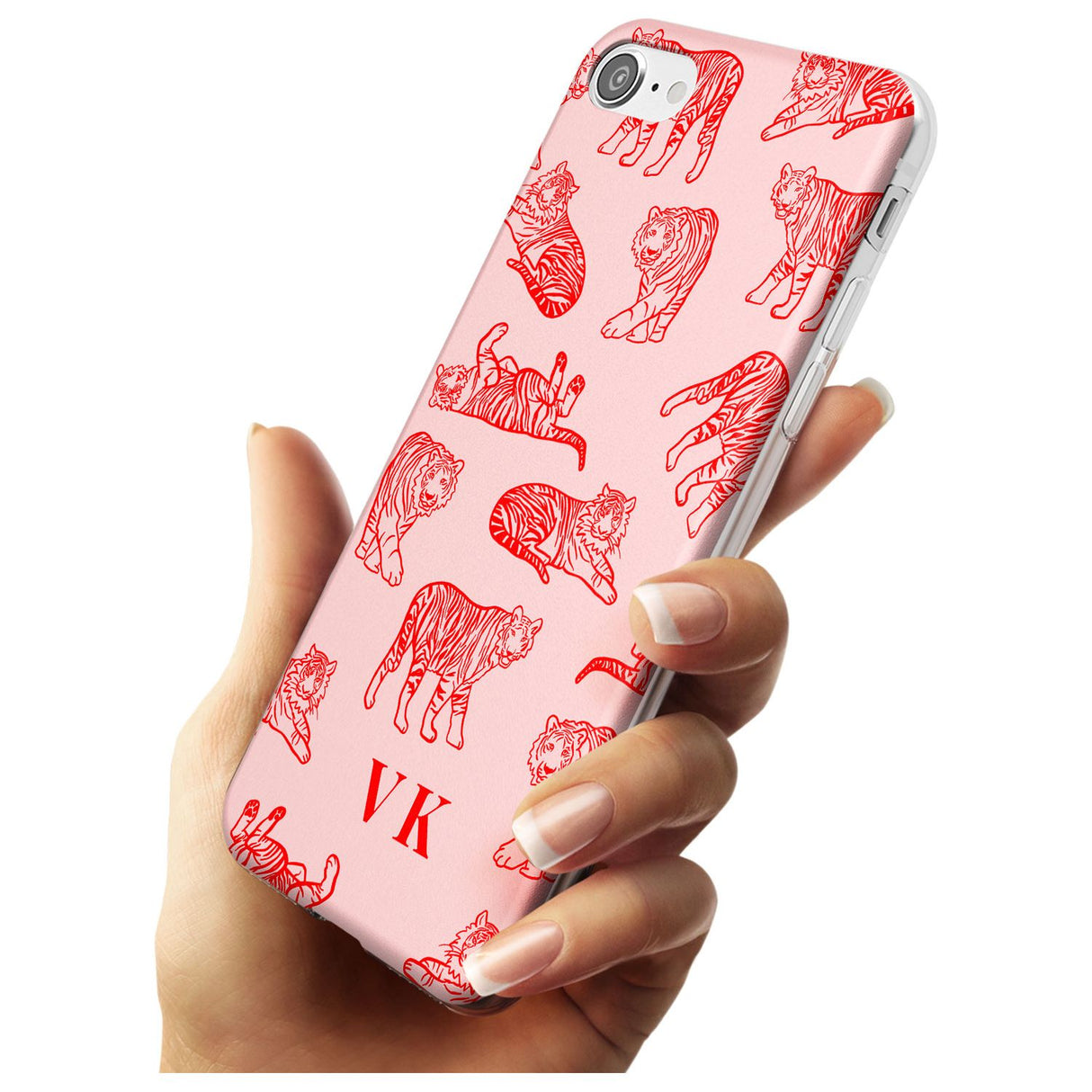 Red Tiger Outlines on Pink iPhone Case   Custom Phone Case - Case Warehouse