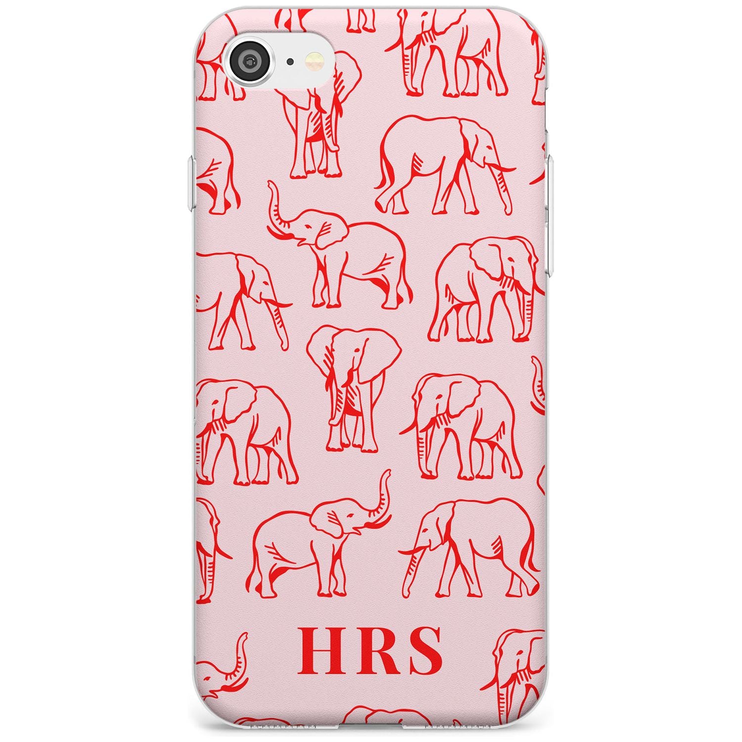 Personalised Red Elephant Outlines on Pink Slim TPU Phone Case for iPhone SE 8 7 Plus