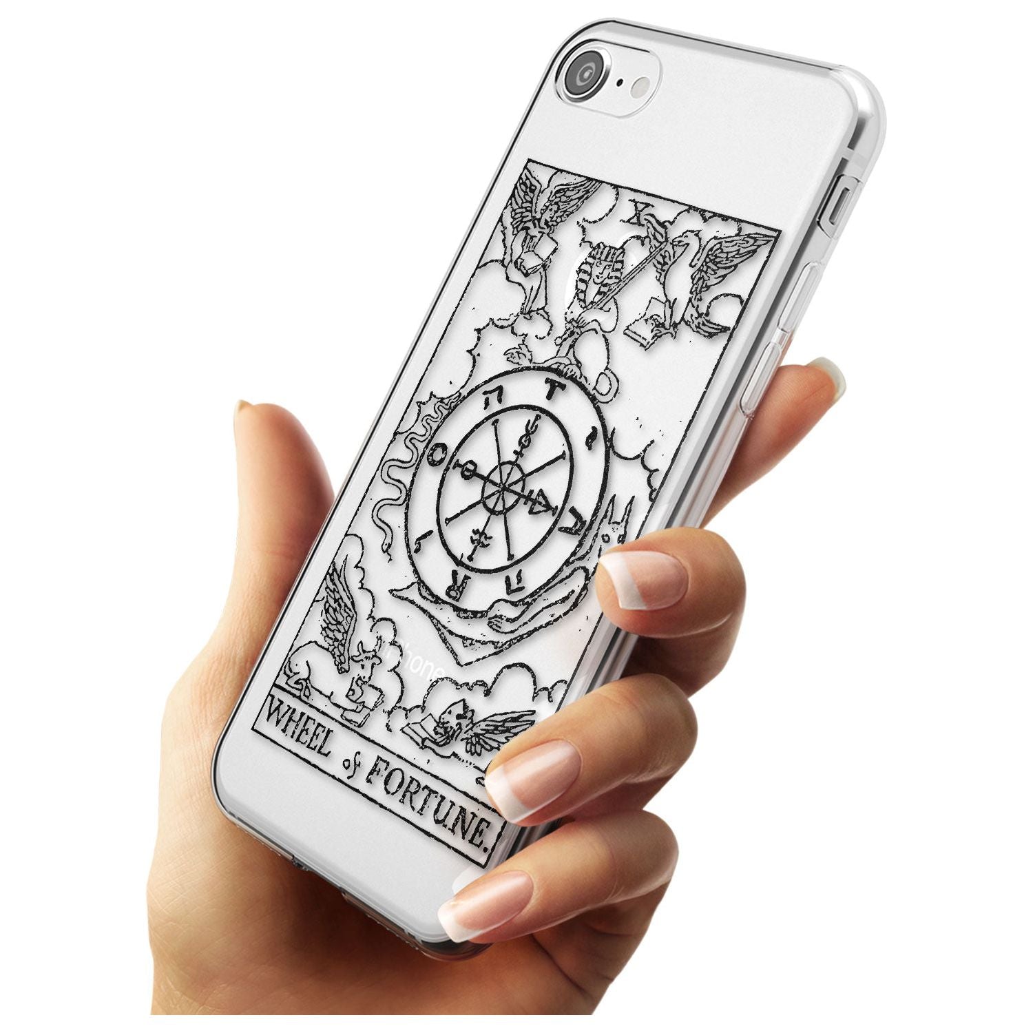 Wheel of Fortune Tarot Card - Transparent Black Impact Phone Case for iPhone SE 8 7 Plus