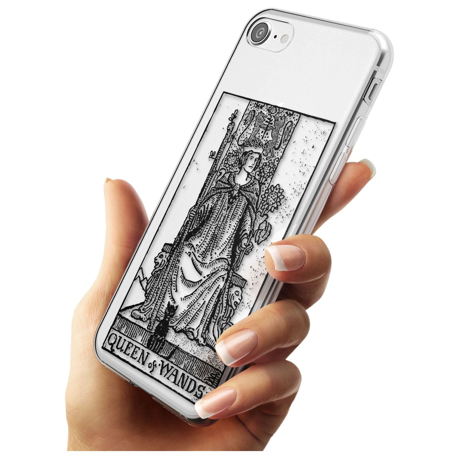 Queen of Wands Tarot Card - Transparent Black Impact Phone Case for iPhone SE 8 7 Plus