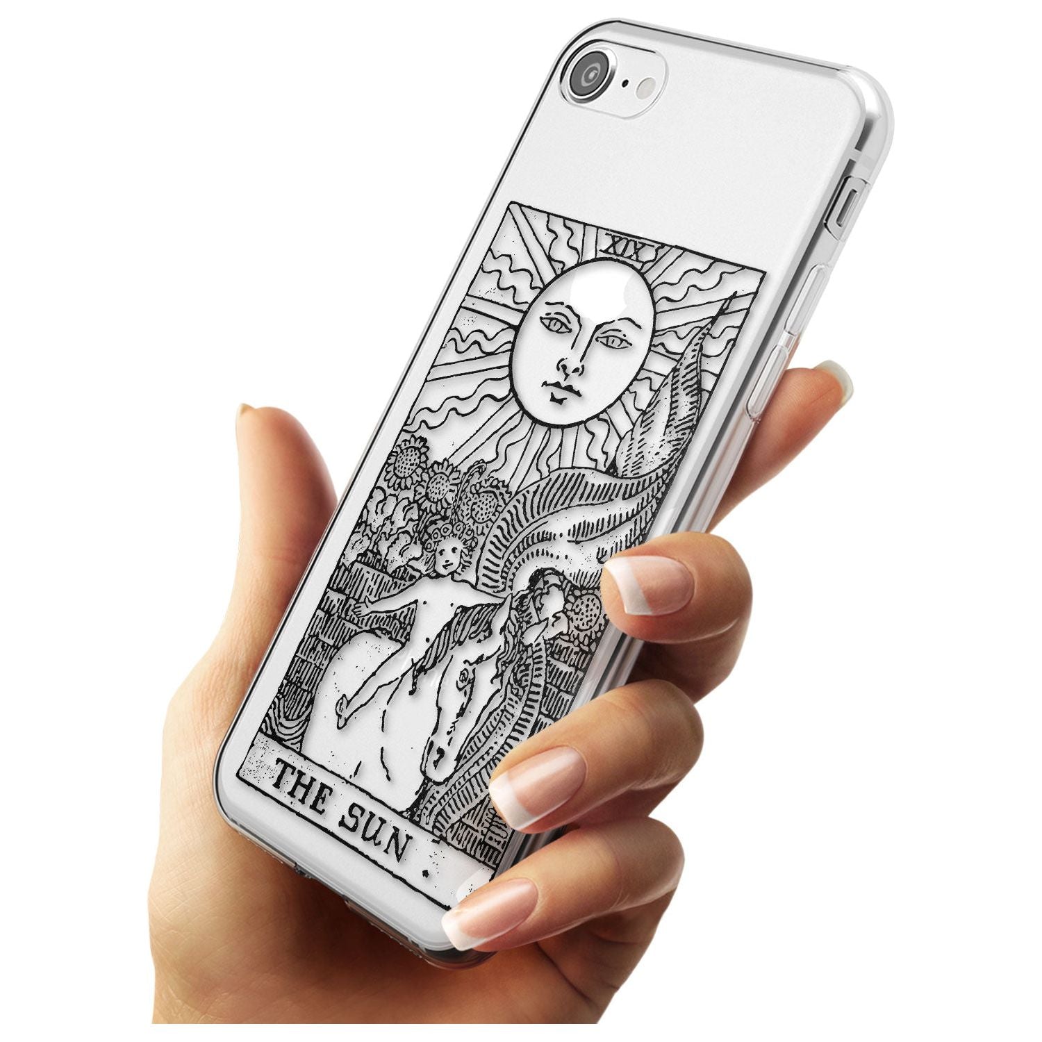 The Sun Tarot Card - Transparent Black Impact Phone Case for iPhone SE 8 7 Plus