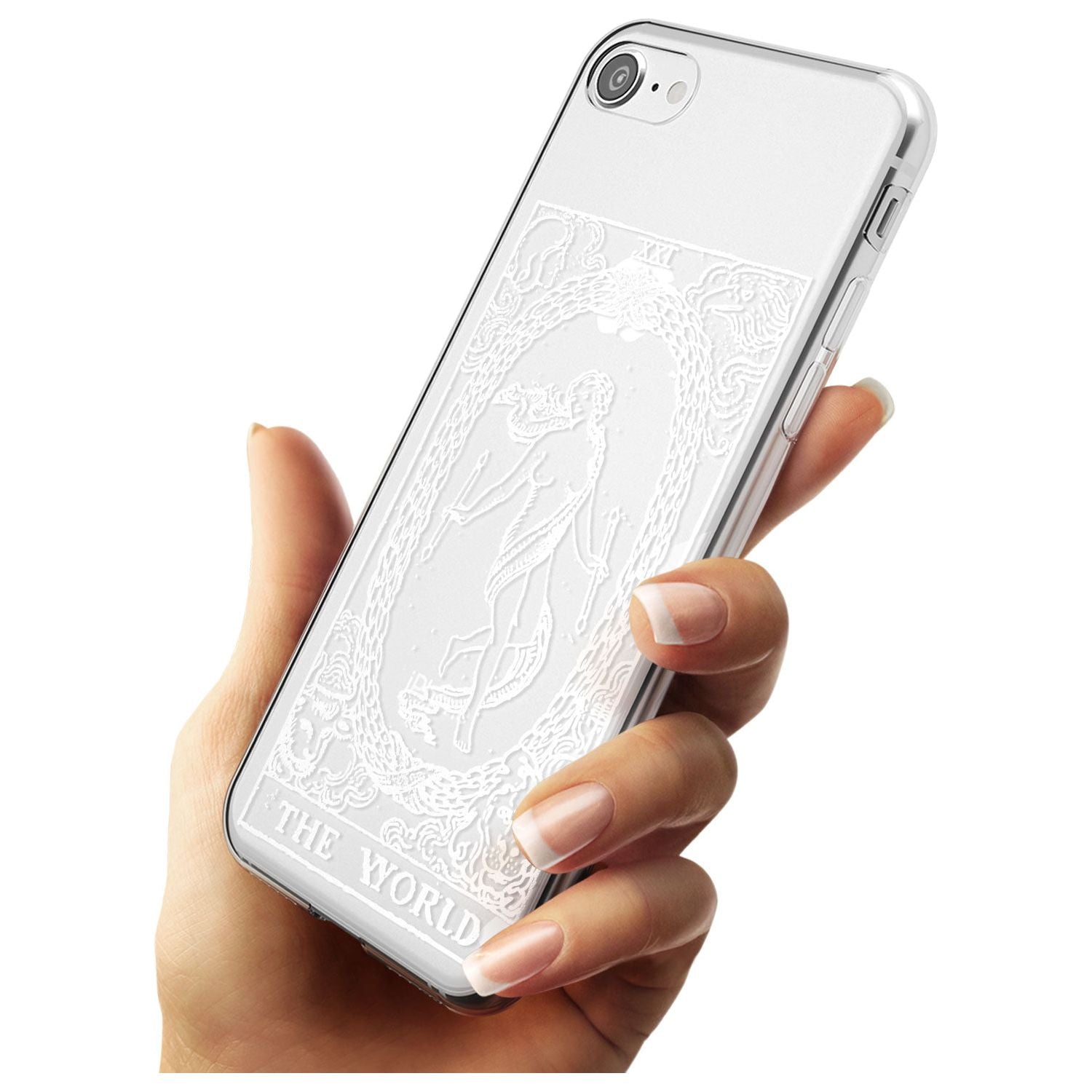 The World Tarot Card - White Transparent Black Impact Phone Case for iPhone SE 8 7 Plus