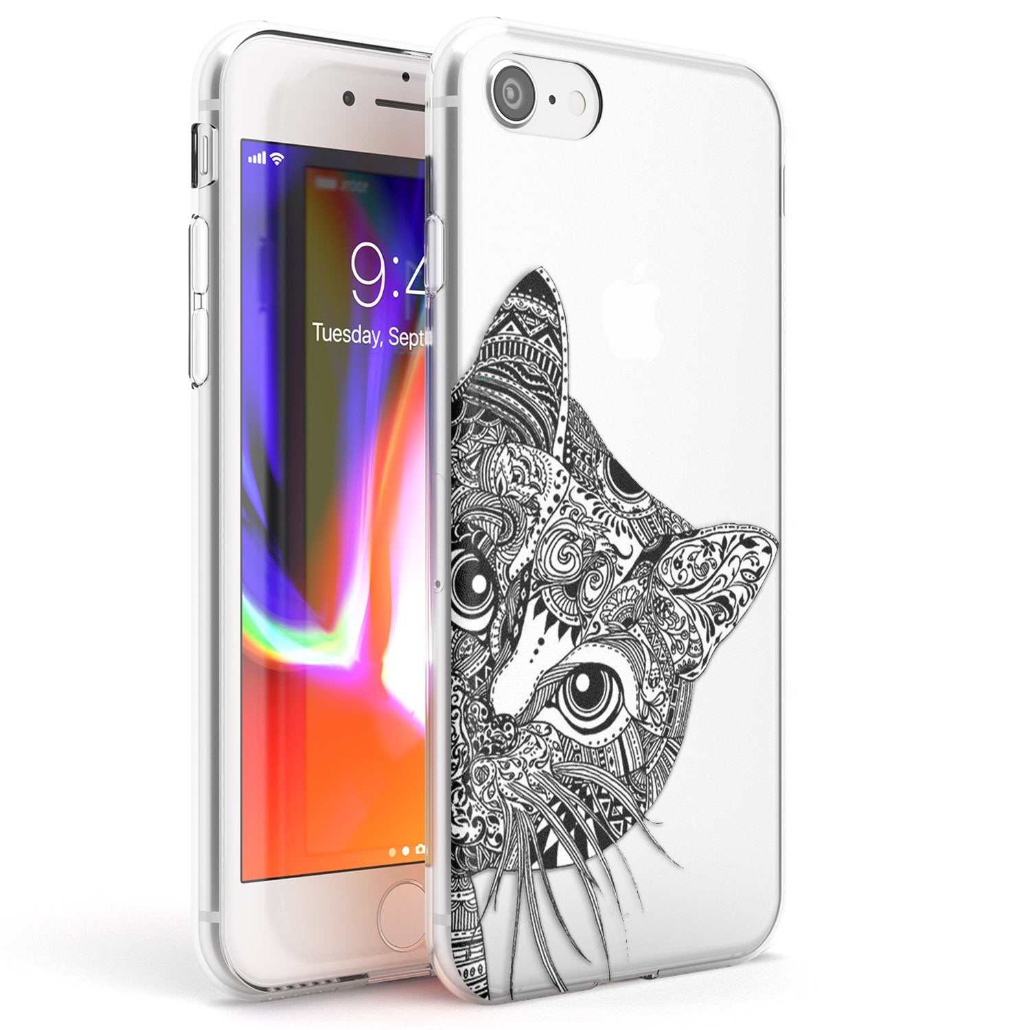 Henna Cat Phone Case iPhone 7/8 / Clear Case,iPhone SE / Clear Case Blanc Space