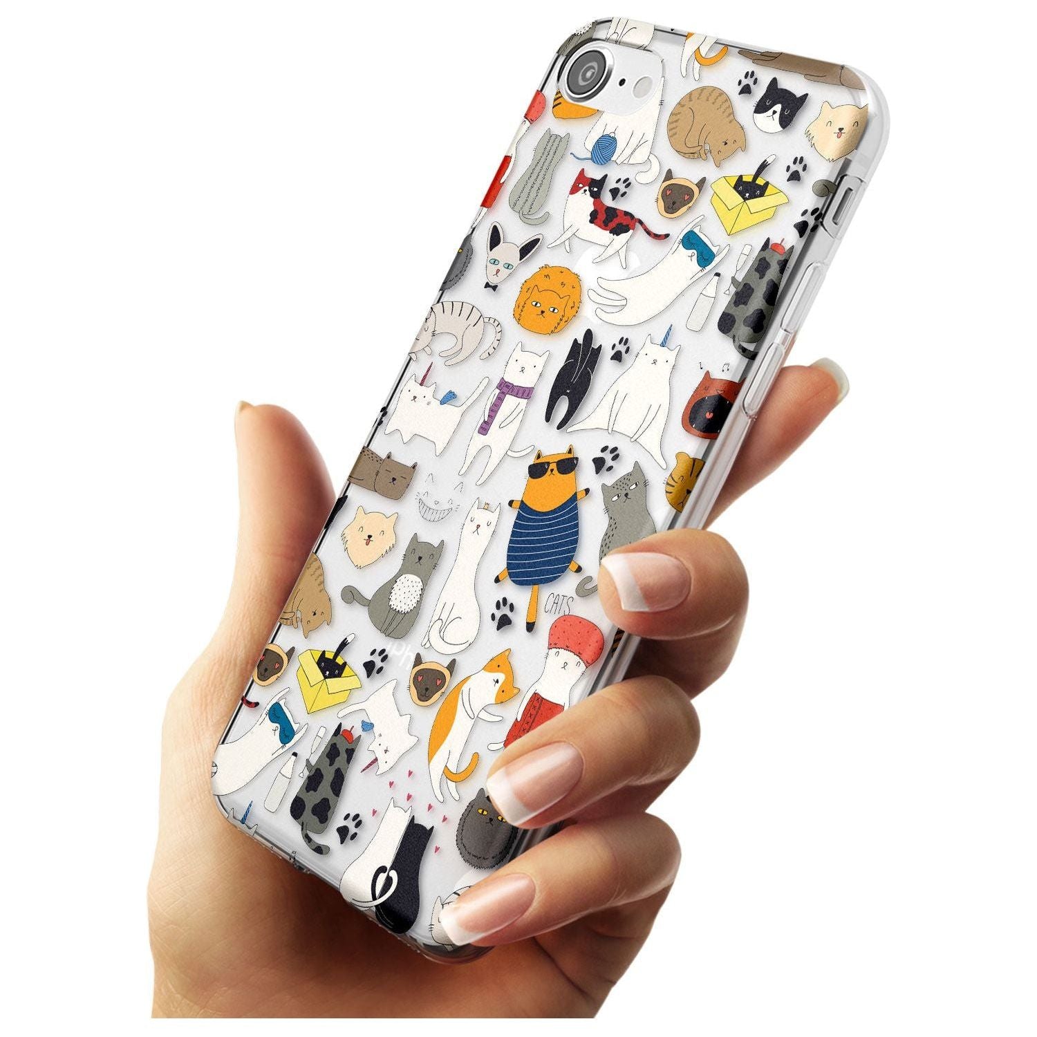 Cartoon Cat Collage - Colour Black Impact Phone Case for iPhone SE 8 7 Plus