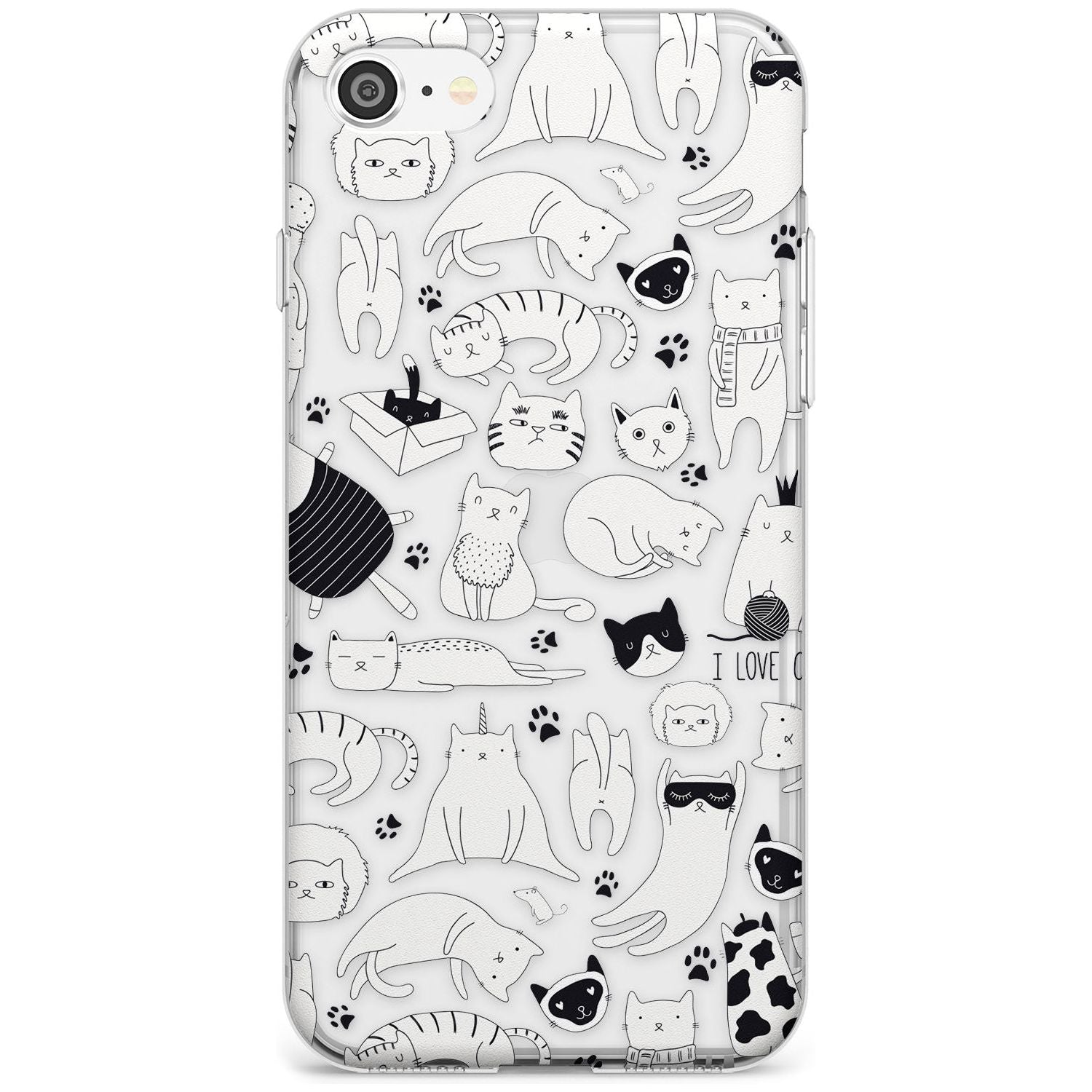 Cartoon Cat Collage - Black & White Black Impact Phone Case for iPhone SE 8 7 Plus