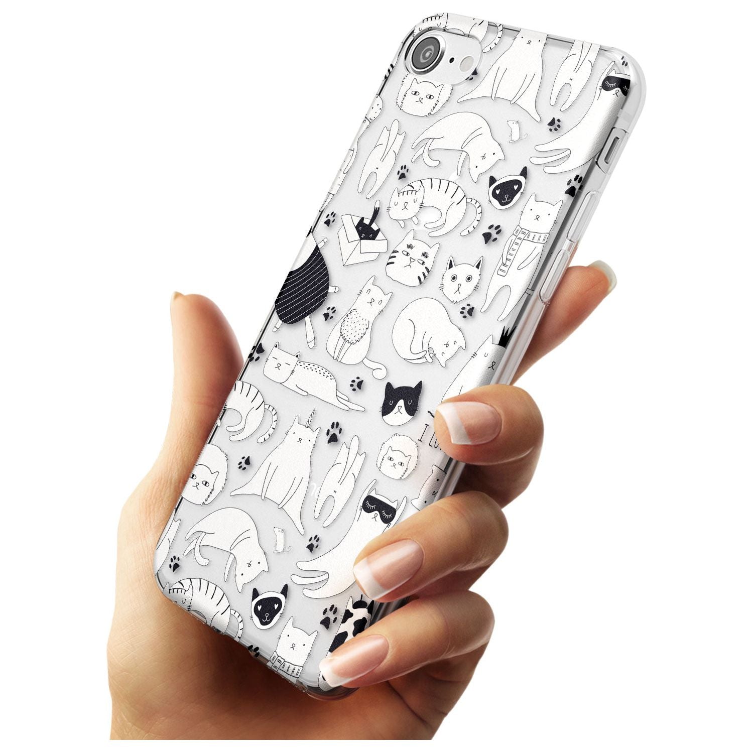 Cartoon Cat Collage - Black & White Black Impact Phone Case for iPhone SE 8 7 Plus