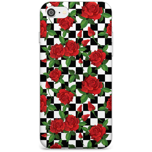 Checkered Pattern & Red Roses Slim TPU Phone Case for iPhone SE 8 7 Plus