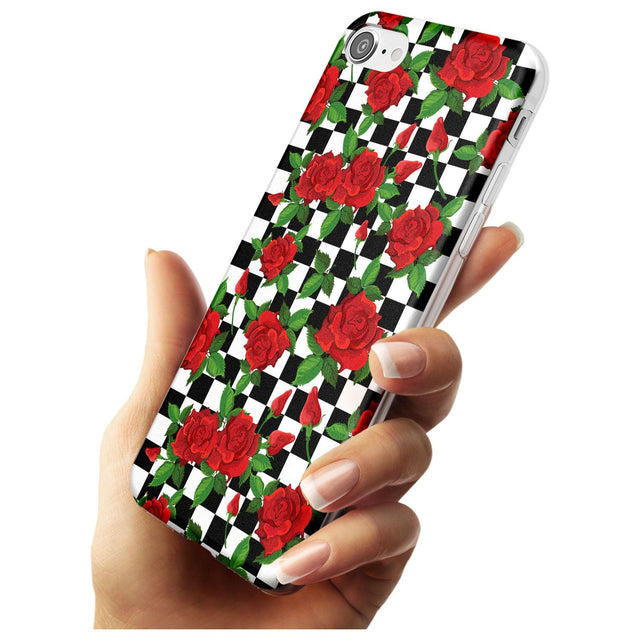 Checkered Pattern & Red Roses Slim TPU Phone Case for iPhone SE 8 7 Plus