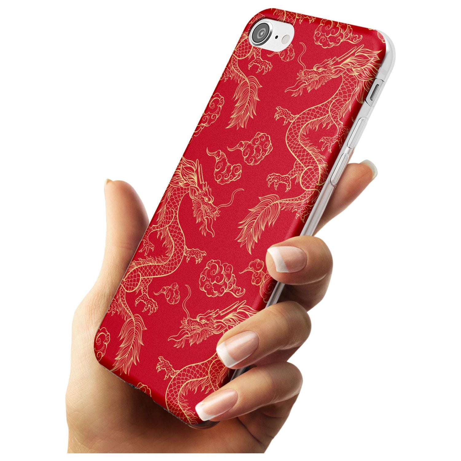Red and Gold Dragon Pattern Slim TPU Phone Case for iPhone SE 8 7 Plus