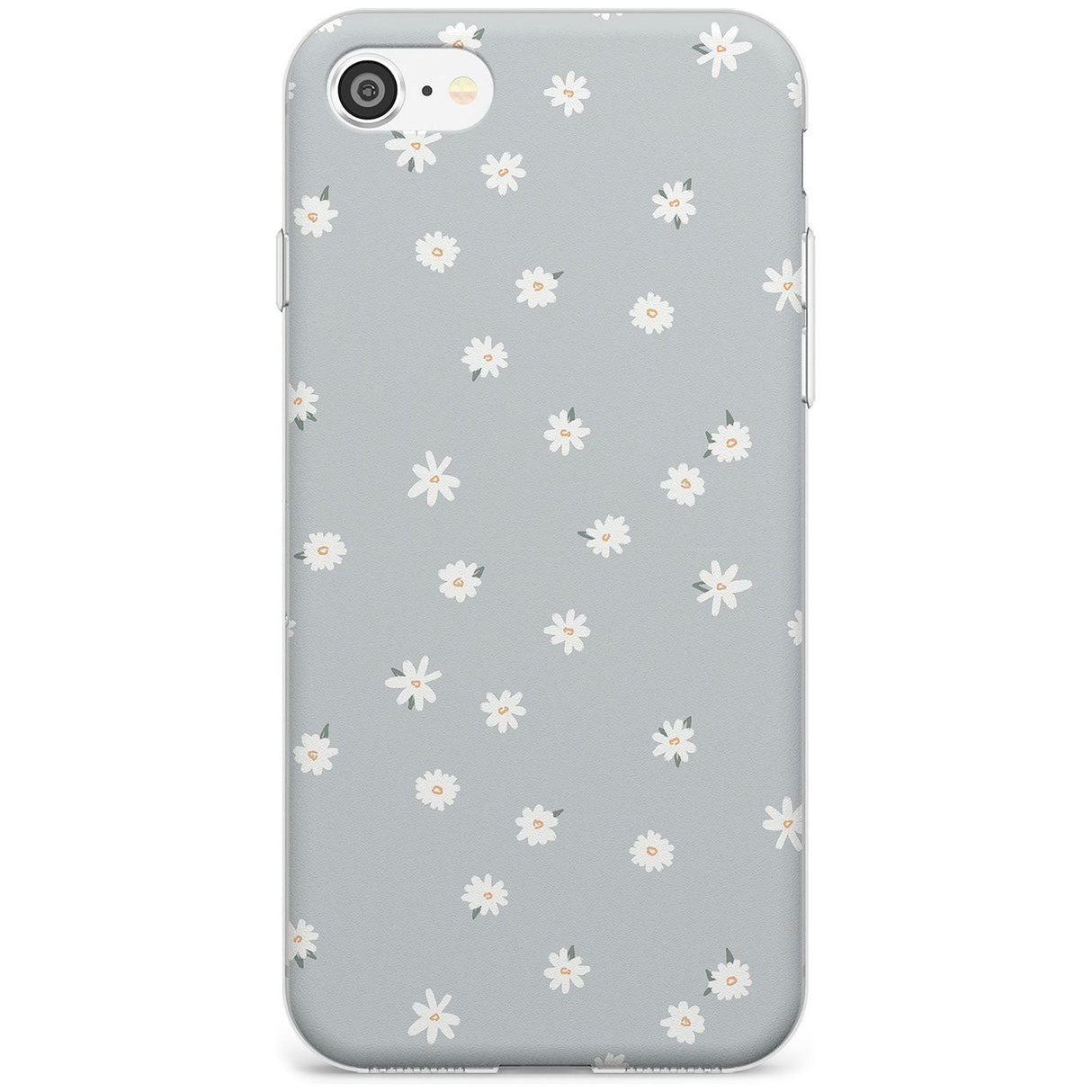 Painted Daises - Blue-Grey Cute Floral Design Black Impact Phone Case for iPhone SE 8 7 Plus