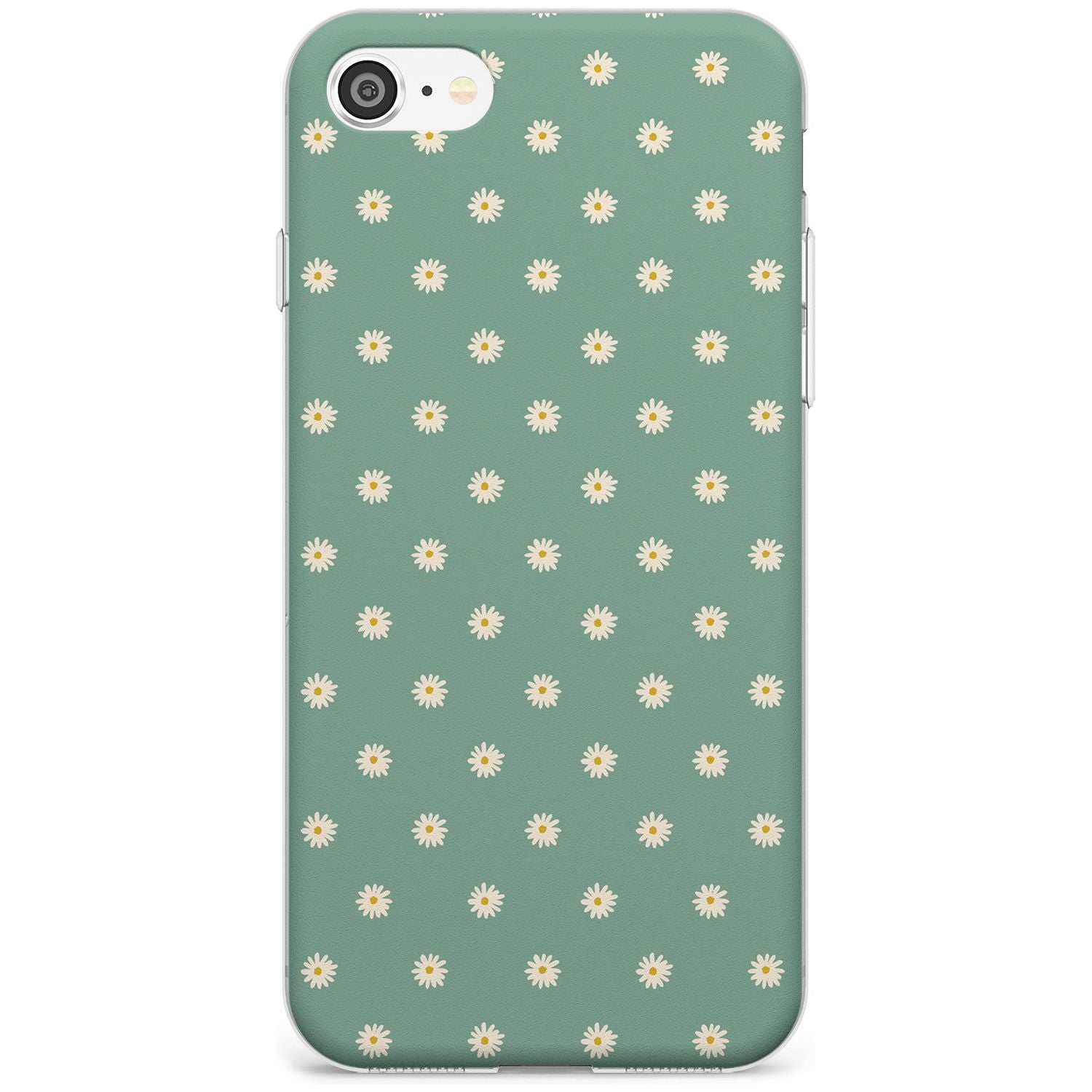 Daisy Pattern - Teal Cute Floral Daisy Design Black Impact Phone Case for iPhone SE 8 7 Plus