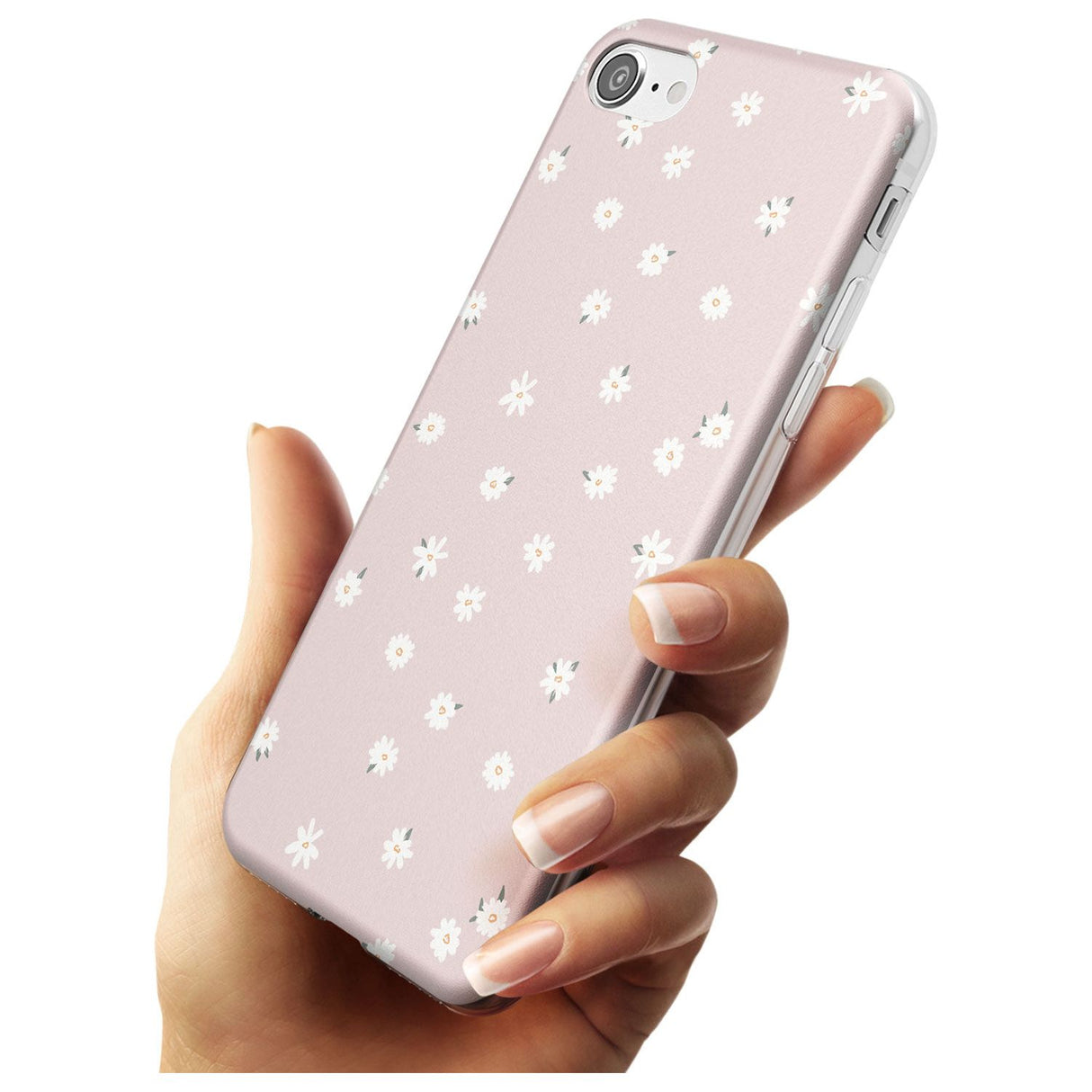 Painted Daises on Pink - Cute Floral Daisy Design Black Impact Phone Case for iPhone SE 8 7 Plus