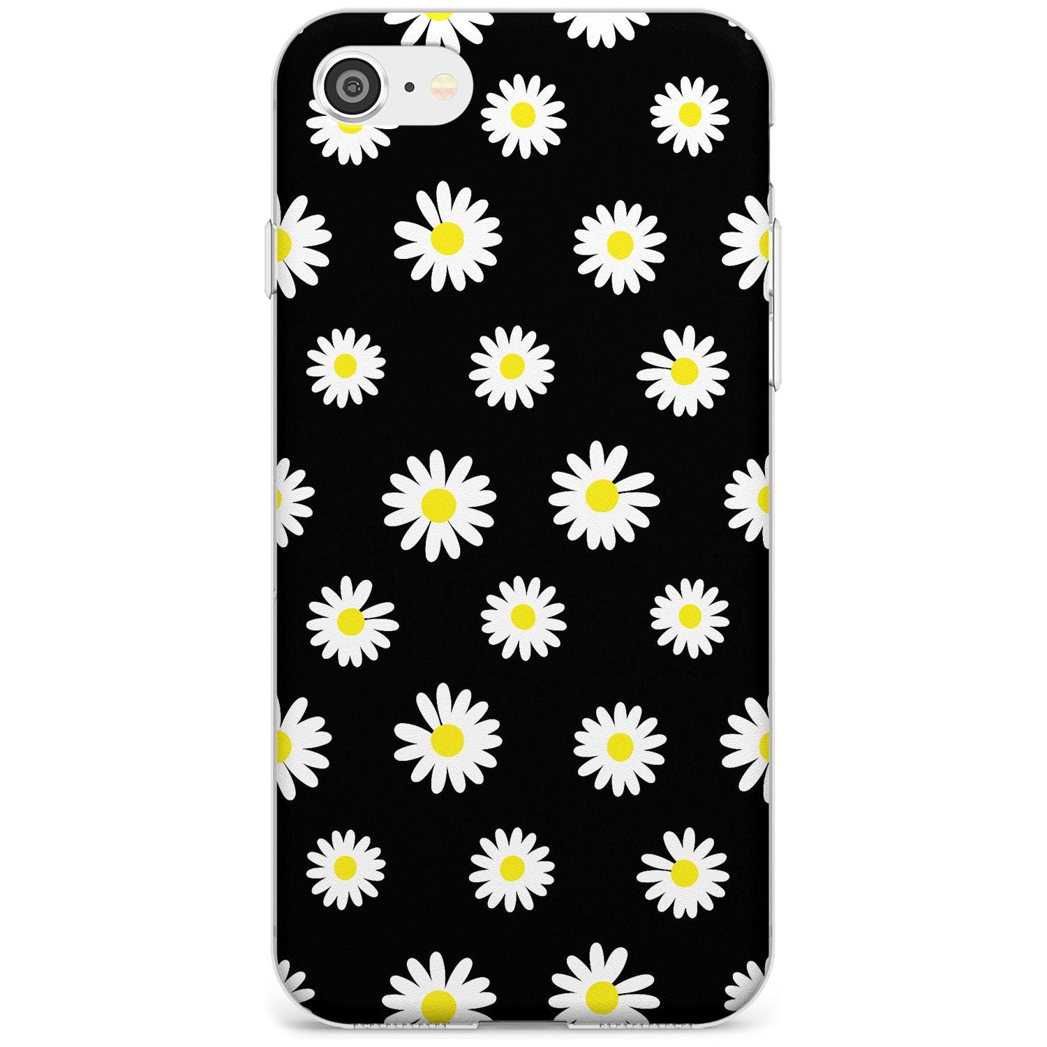 White Daisy Pattern (Black) Slim TPU Phone Case for iPhone SE 8 7 Plus