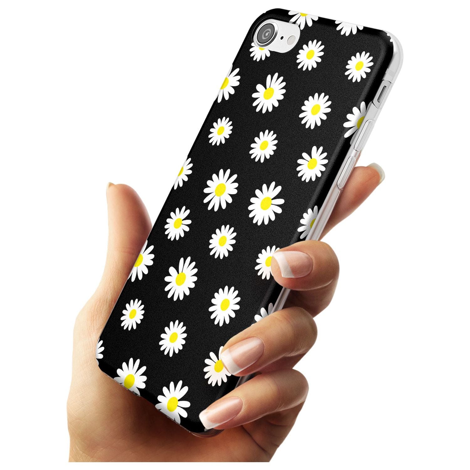 White Daisy Pattern (Black) Slim TPU Phone Case for iPhone SE 8 7 Plus