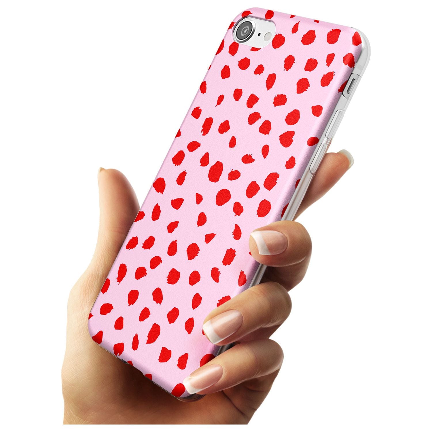 Red on Pink Dalmatian Polka Dot Spots Slim TPU Phone Case for iPhone SE 8 7 Plus
