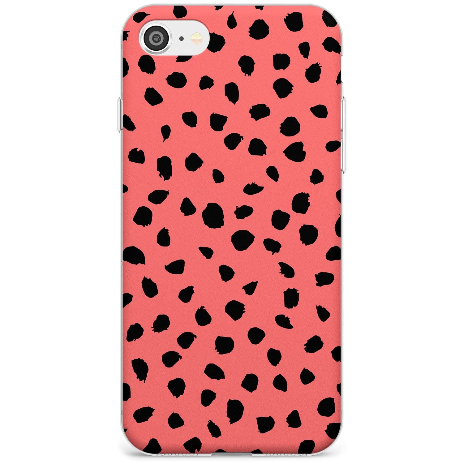 Black on Salmon Pink Dalmatian Polka Dot Spots Slim TPU Phone Case for iPhone SE 8 7 Plus