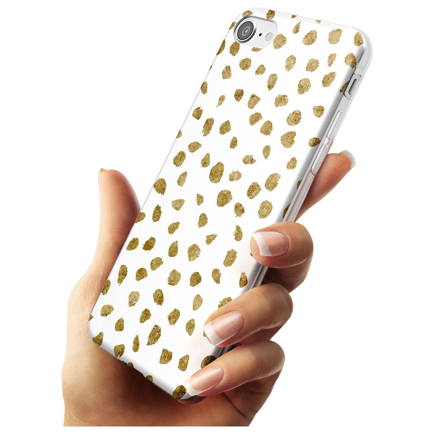 Gold Look on White Dalmatian Polka Dot Spots Slim TPU Phone Case for iPhone SE 8 7 Plus
