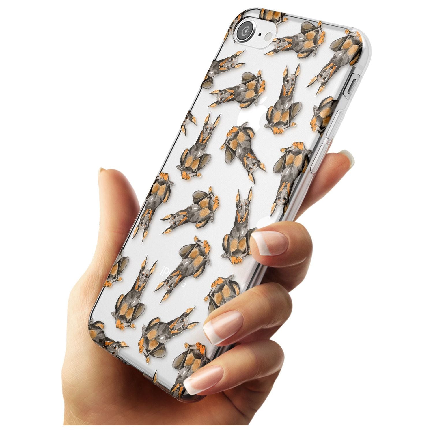 Doberman (Cropped) Watercolour Dog Pattern Slim TPU Phone Case for iPhone SE 8 7 Plus