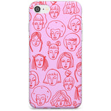 Girl Portrait Doodles in Pink & Red Slim TPU Phone Case for iPhone SE 8 7 Plus