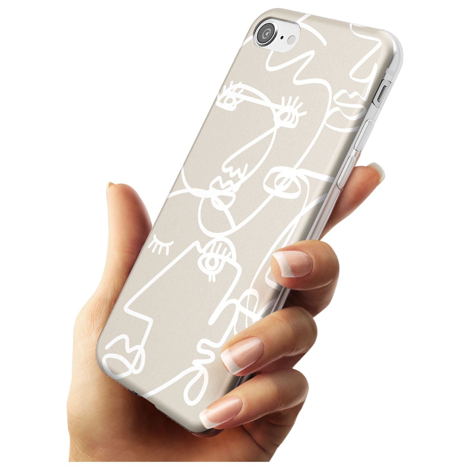 Continuous Line Faces: White on Beige Black Impact Phone Case for iPhone SE 8 7 Plus