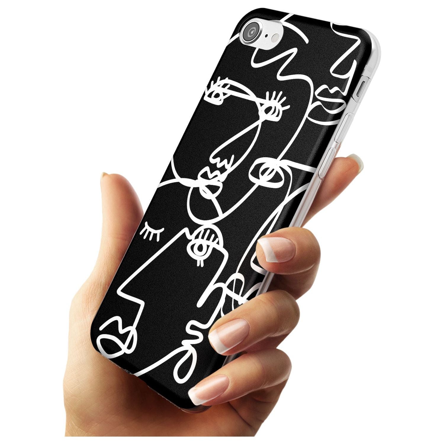 Continuous Line Faces: White on Black Black Impact Phone Case for iPhone SE 8 7 Plus