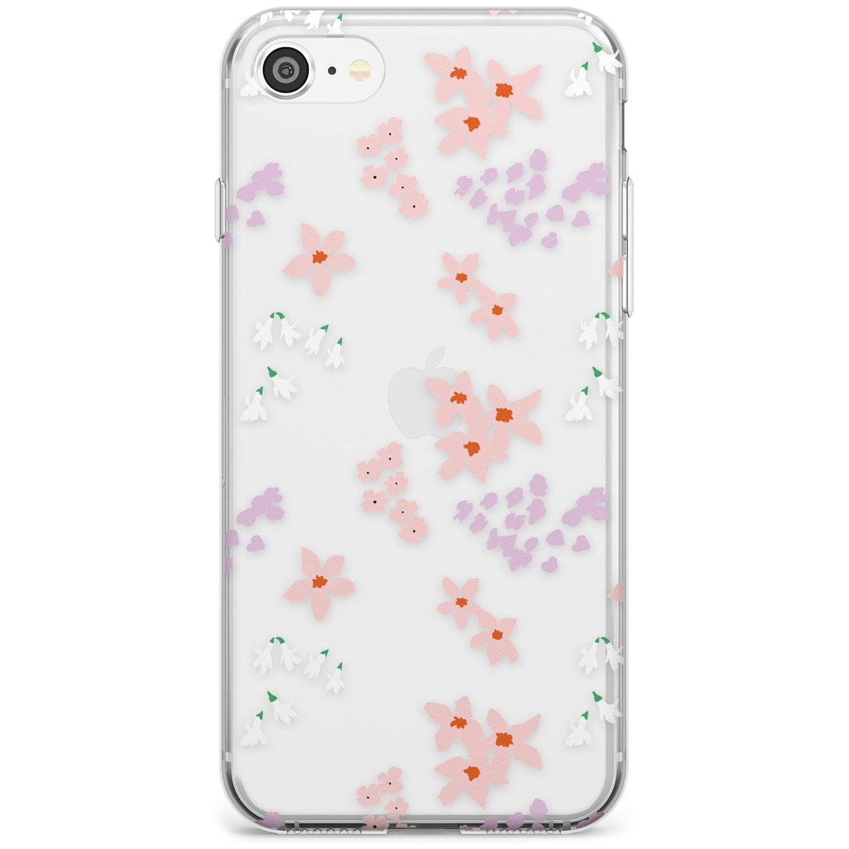 Pink & Purple Flower Mix: Clear Black Impact Phone Case for iPhone SE 8 7 Plus