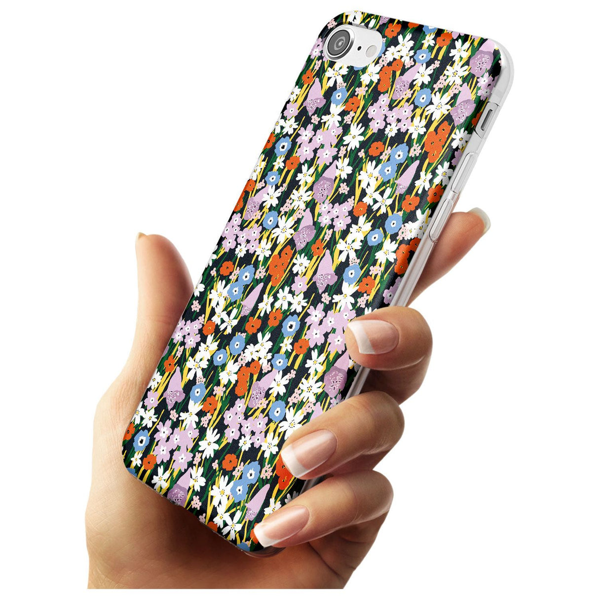 Energetic Floral Mix: Solid Black Impact Phone Case for iPhone SE 8 7 Plus