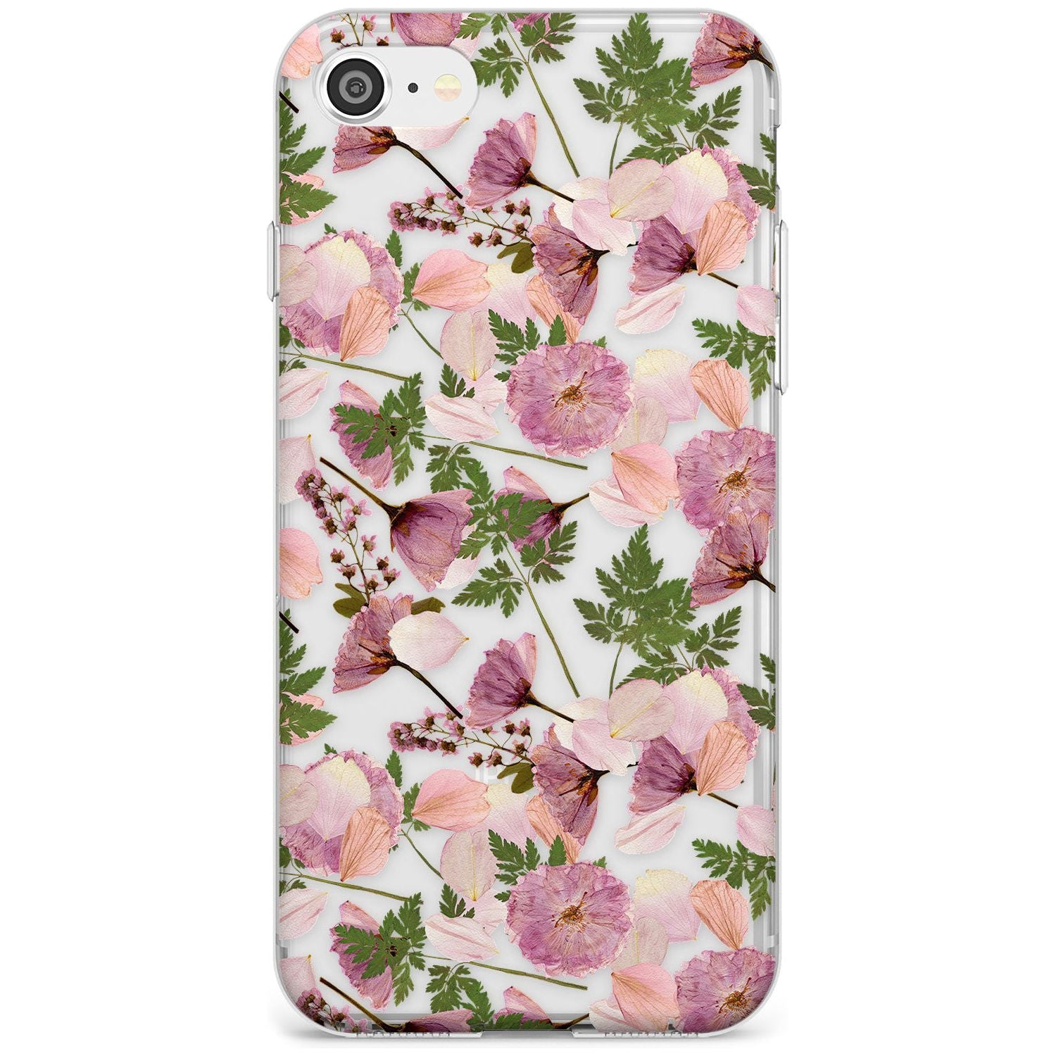 Leafy Floral Pattern Transparent Design Slim TPU Phone Case for iPhone SE 8 7 Plus