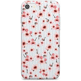 Cherry Blossoms on Blue Stripes Pattern Slim TPU Phone Case for iPhone SE 8 7 Plus