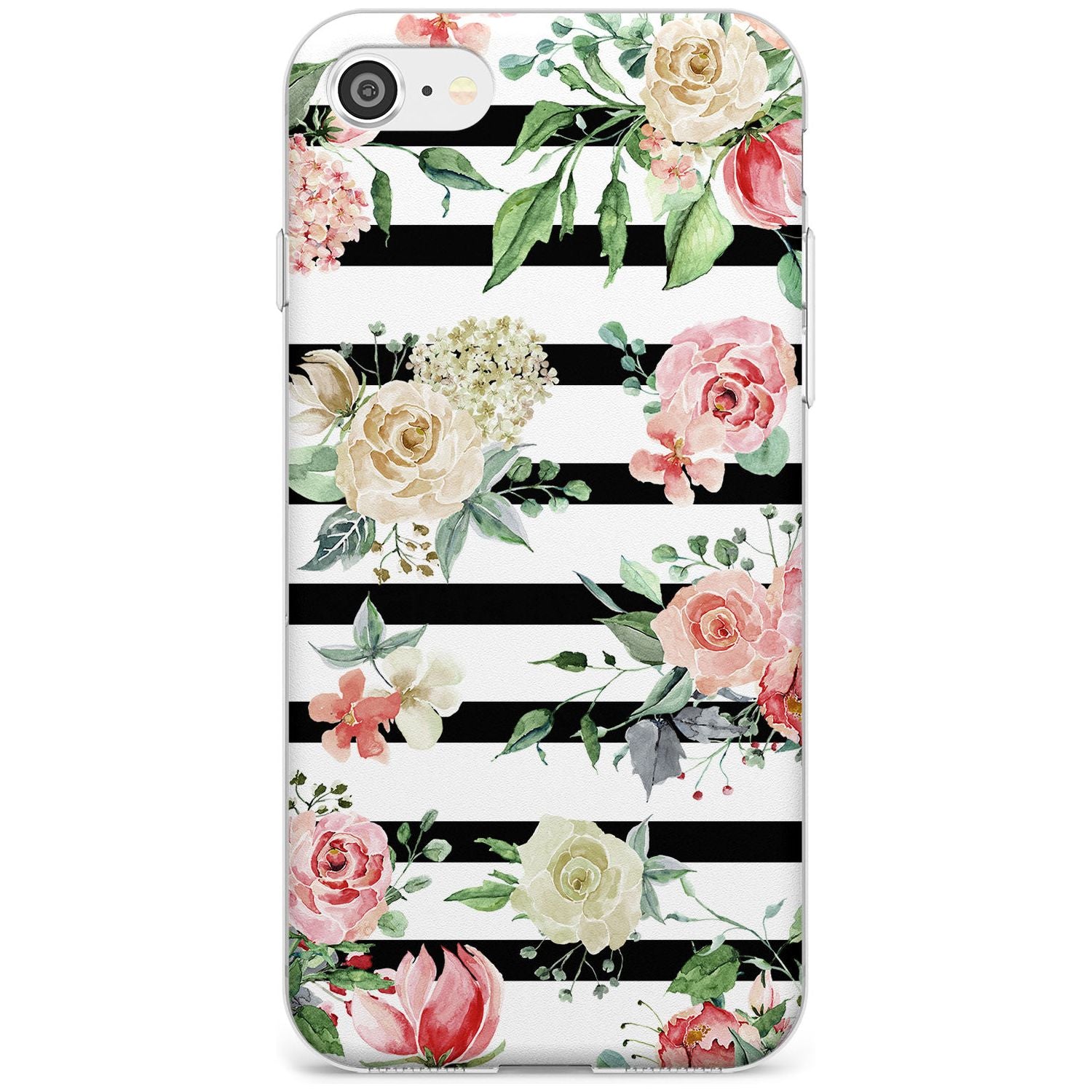 Bold Stripes & Flower Pattern Slim TPU Phone Case for iPhone SE 8 7 Plus
