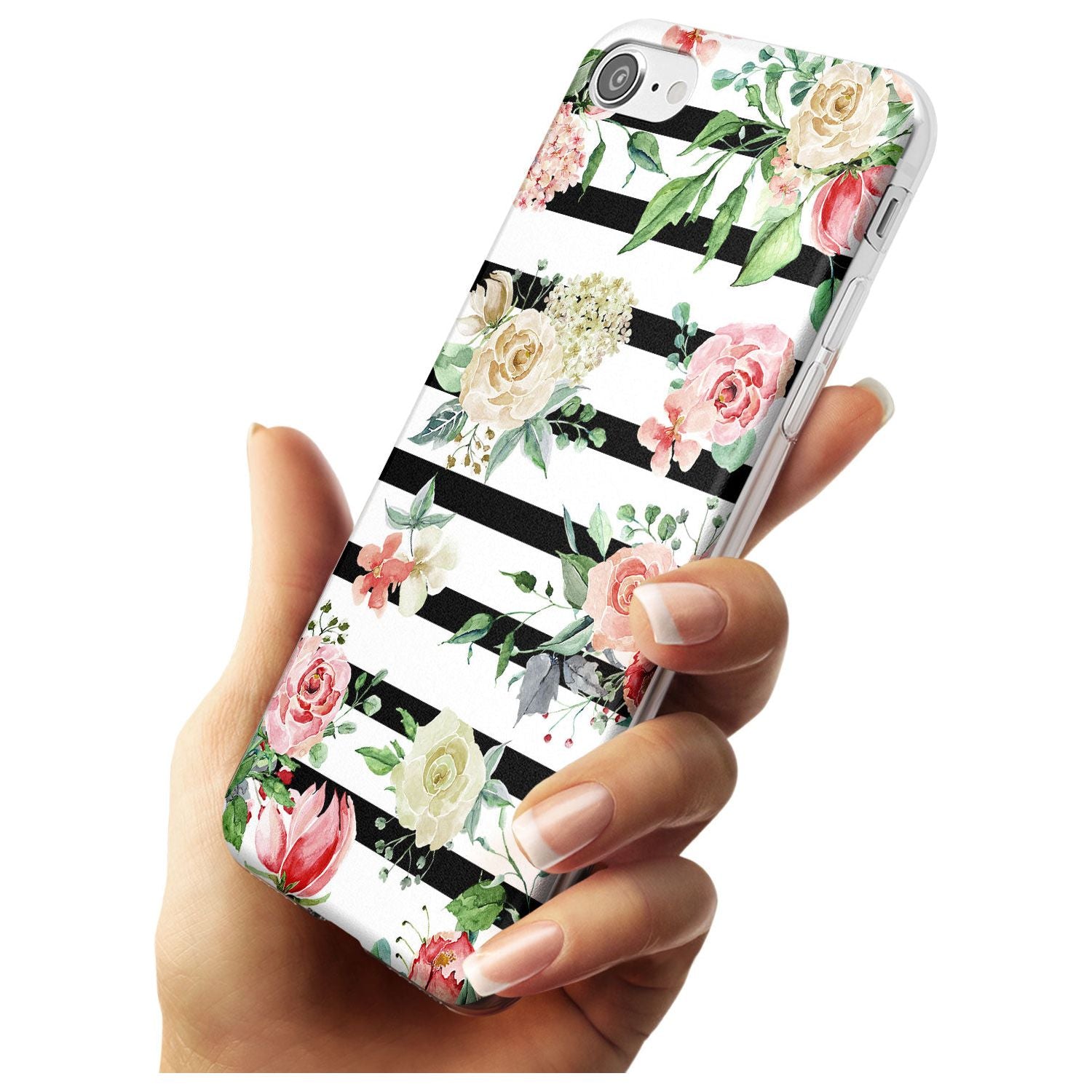 Bold Stripes & Flower Pattern Slim TPU Phone Case for iPhone SE 8 7 Plus