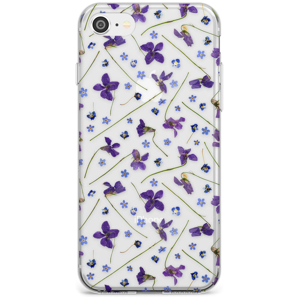 Violet & Blue Floral Pattern Design Slim TPU Phone Case for iPhone SE 8 7 Plus