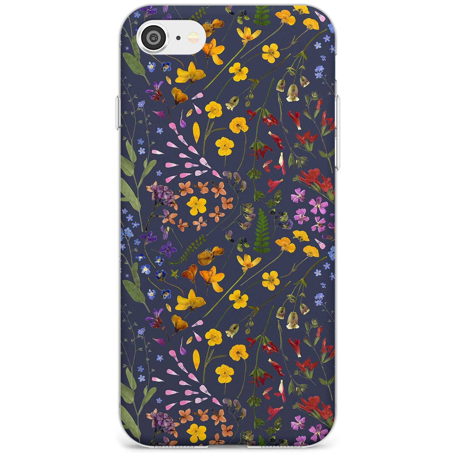 Wildflower & Leaves Cluster Design - Navy Slim TPU Phone Case for iPhone SE 8 7 Plus