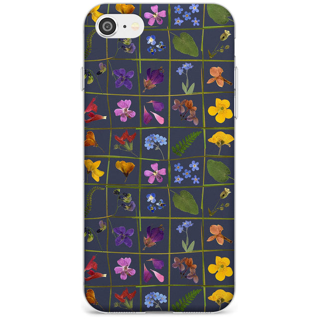 Wildflower Grid Boxes Pattern - Navy Slim TPU Phone Case for iPhone SE 8 7 Plus