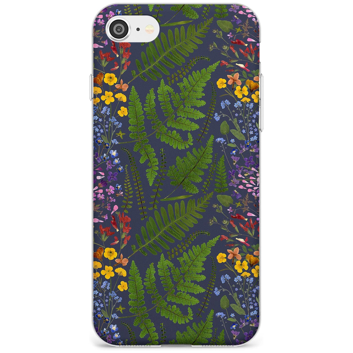 Busy Floral and Fern Design - Navy Slim TPU Phone Case for iPhone SE 8 7 Plus
