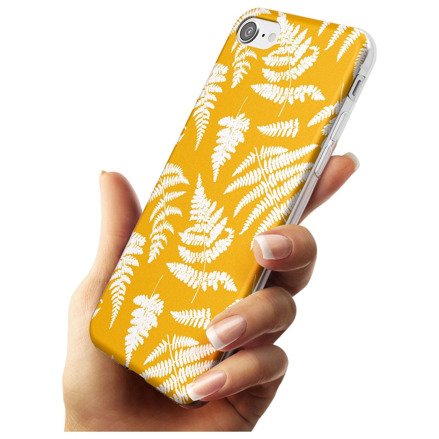 Fern Pattern on Yellow Slim TPU Phone Case for iPhone SE 8 7 Plus