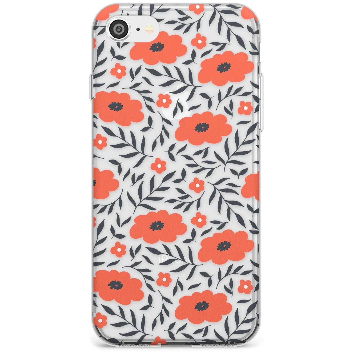 Red Poppy Transparent Floral Slim TPU Phone Case for iPhone SE 8 7 Plus