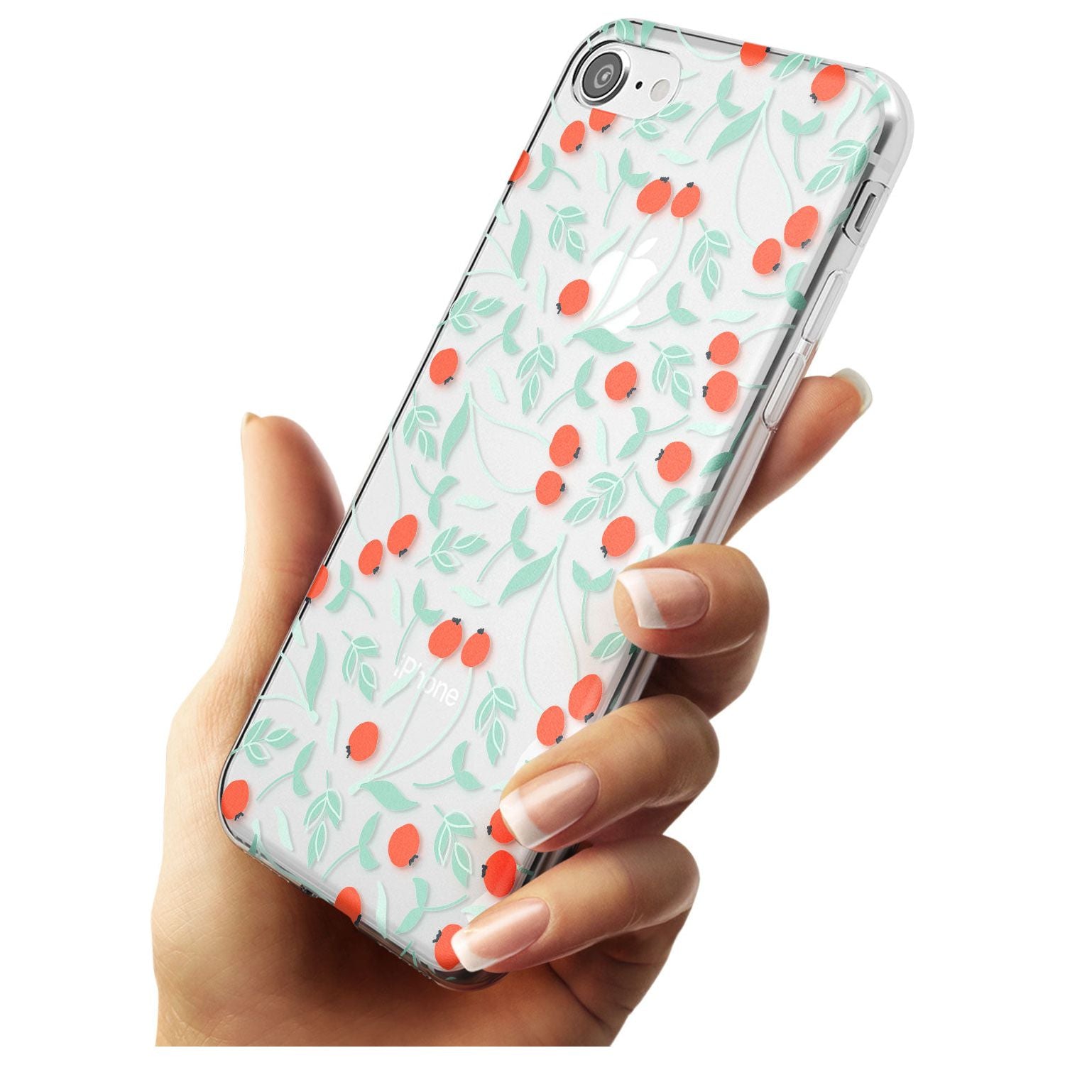 Red Berries Transparent Floral Slim TPU Phone Case for iPhone SE 8 7 Plus