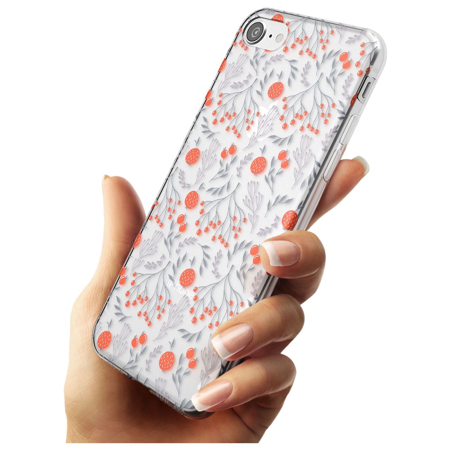 Red Fruits Transparent Floral Slim TPU Phone Case for iPhone SE 8 7 Plus