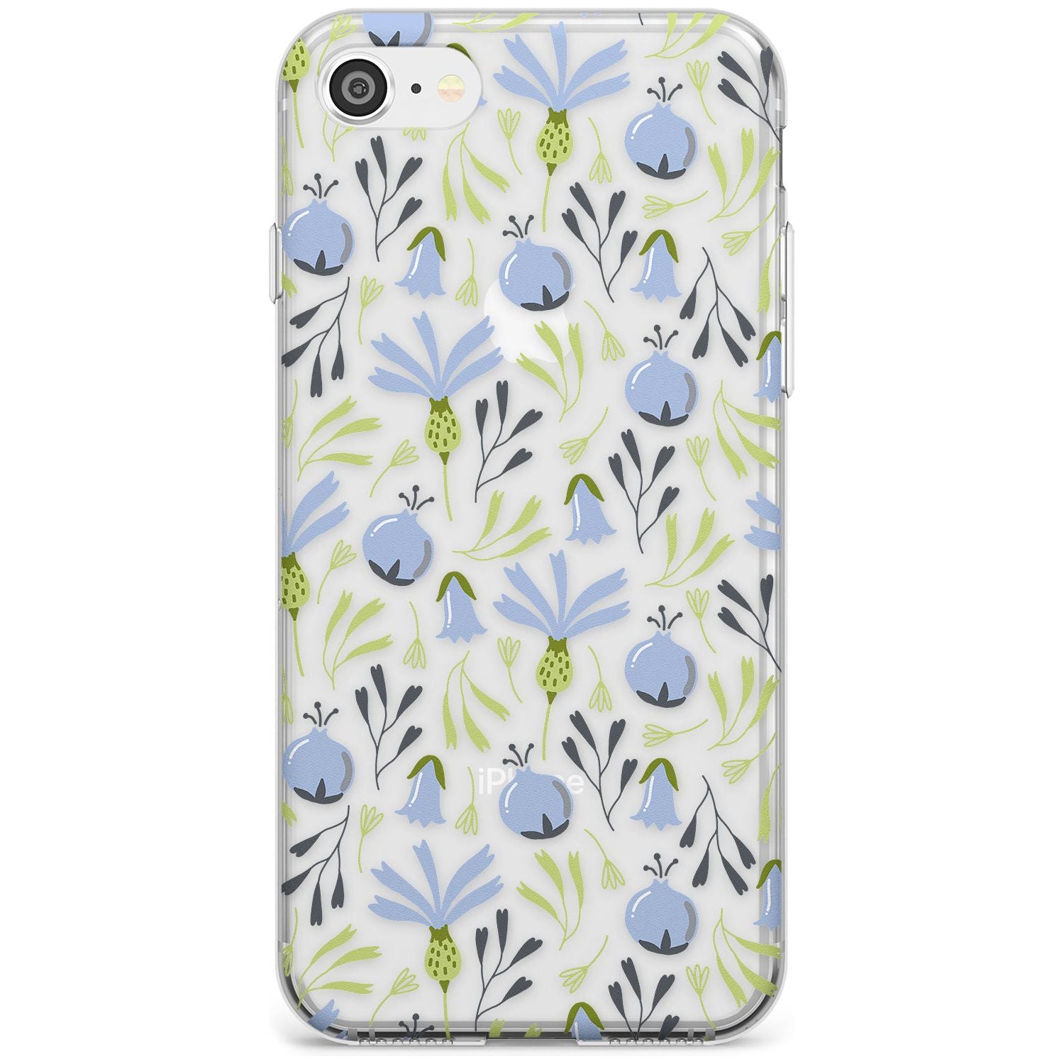 Blue Flora Transparent Floral Slim TPU Phone Case for iPhone SE 8 7 Plus