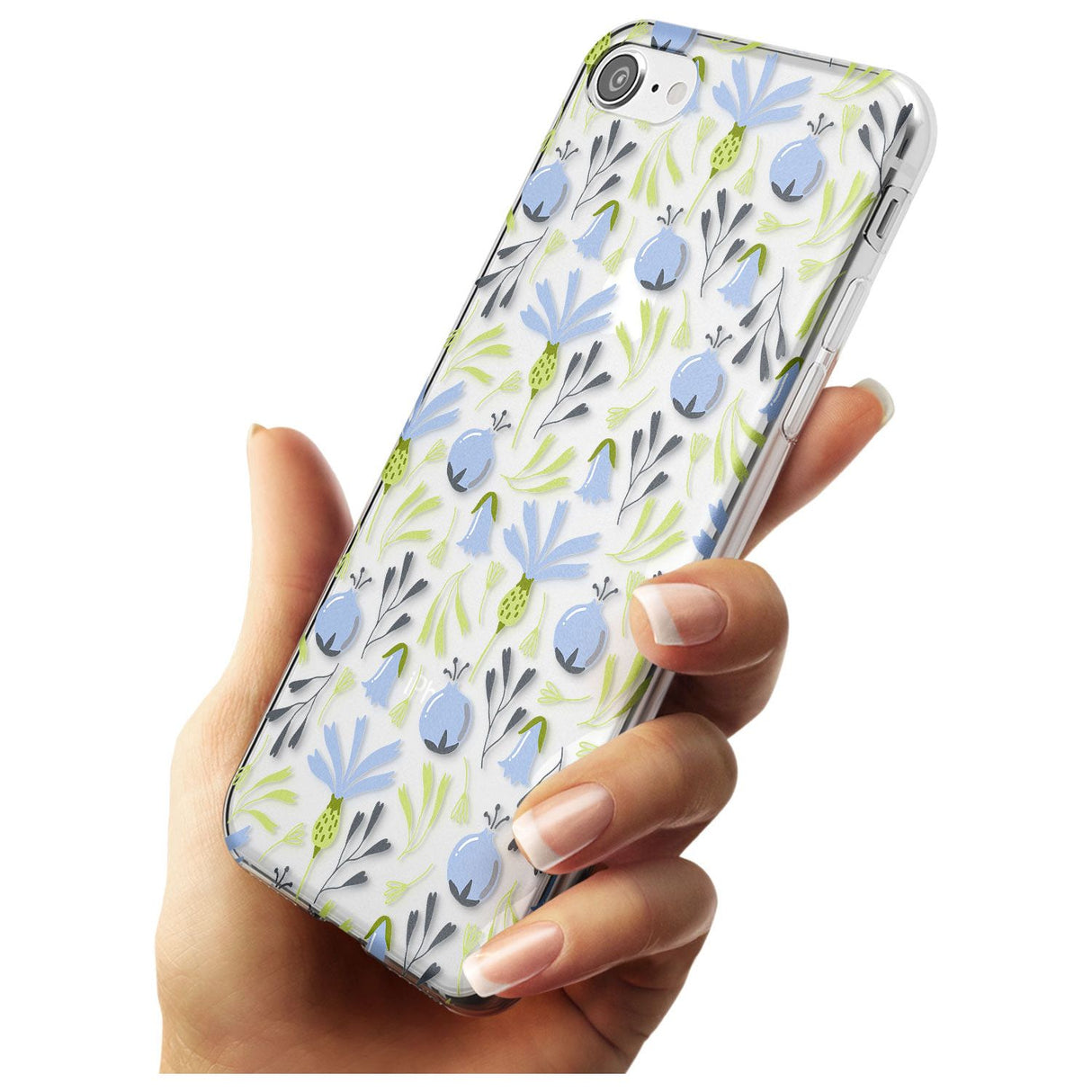 Blue Flora Transparent Floral Slim TPU Phone Case for iPhone SE 8 7 Plus