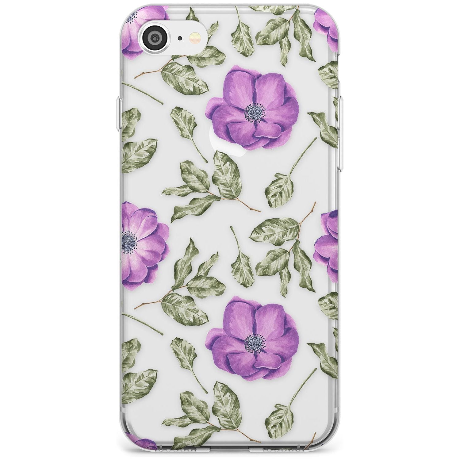 Purple Blossoms Transparent Floral Slim TPU Phone Case for iPhone SE 8 7 Plus