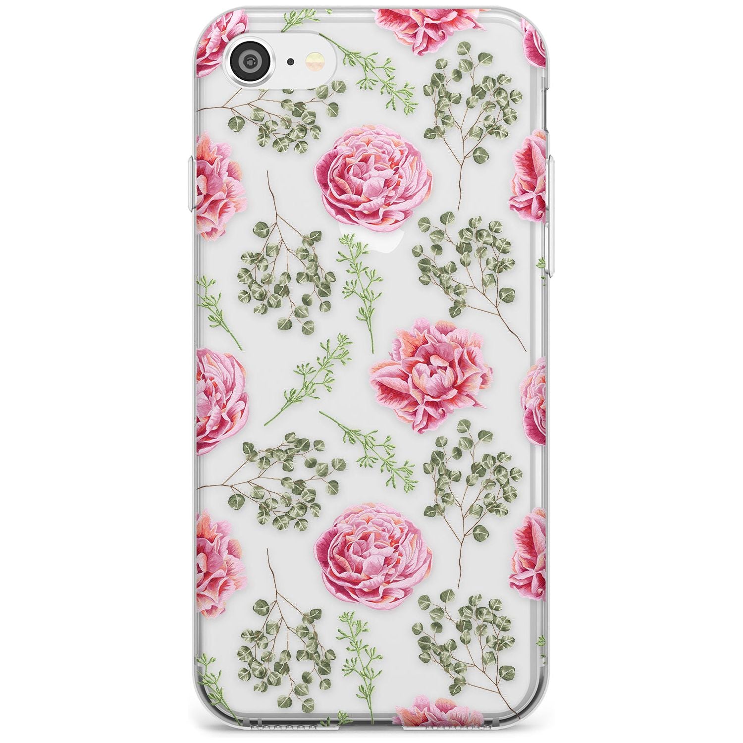 Roses & Eucalyptus Transparent Floral Slim TPU Phone Case for iPhone SE 8 7 Plus