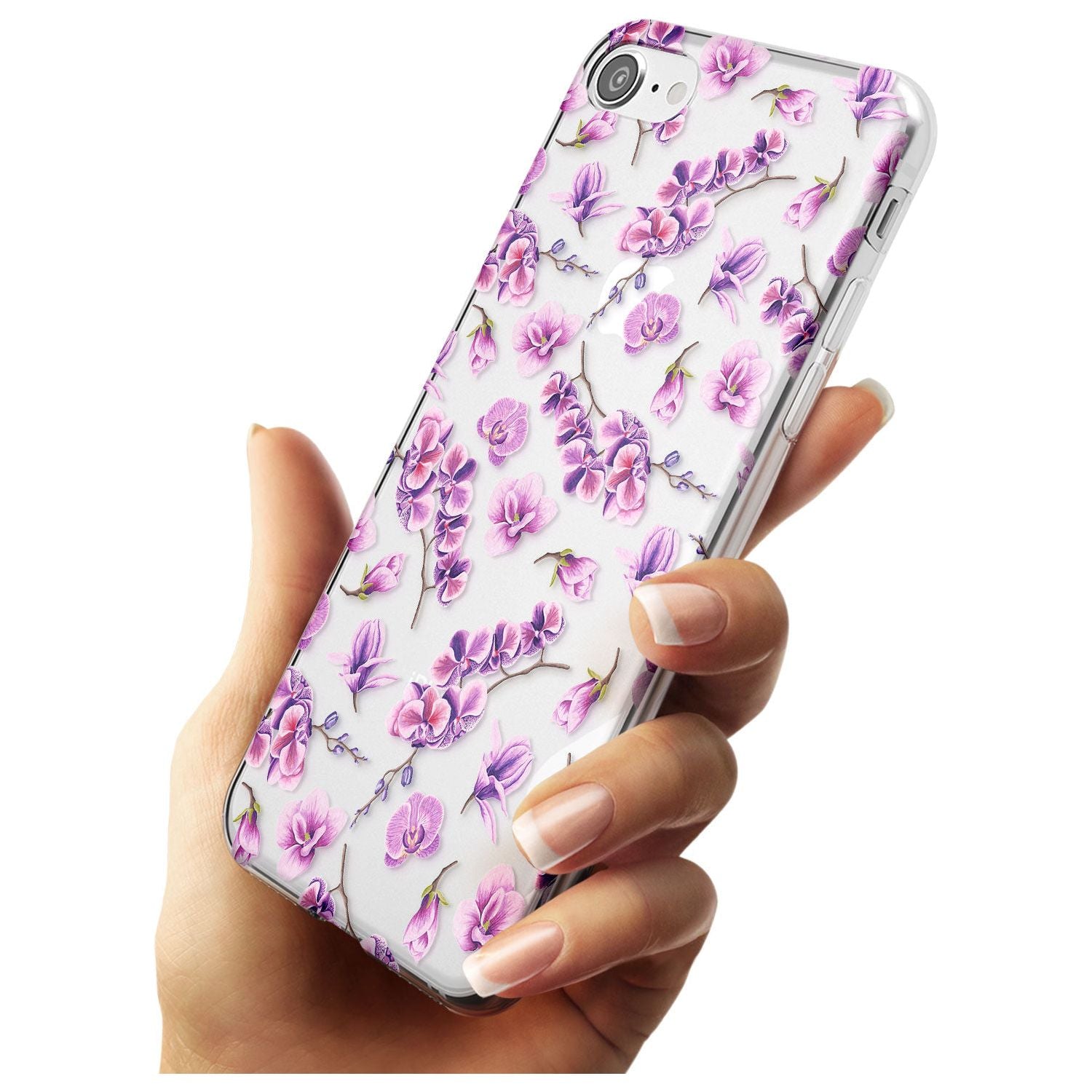 Purple Orchids Transparent Floral Slim TPU Phone Case for iPhone SE 8 7 Plus